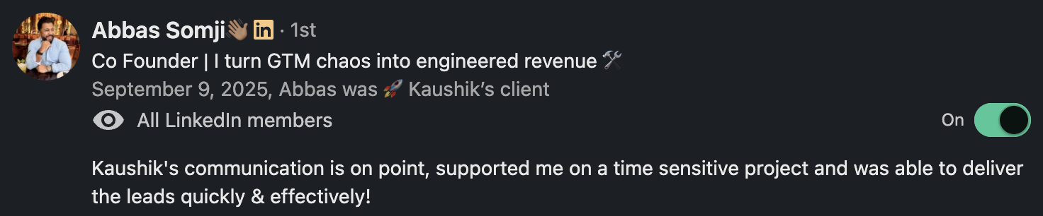 Abbas Somjji Testimonial