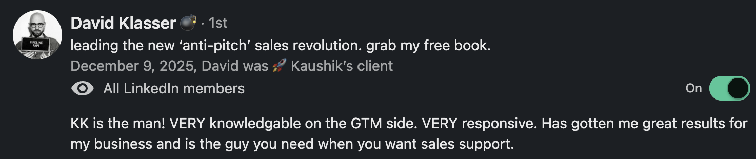 David Klasser Testimonial