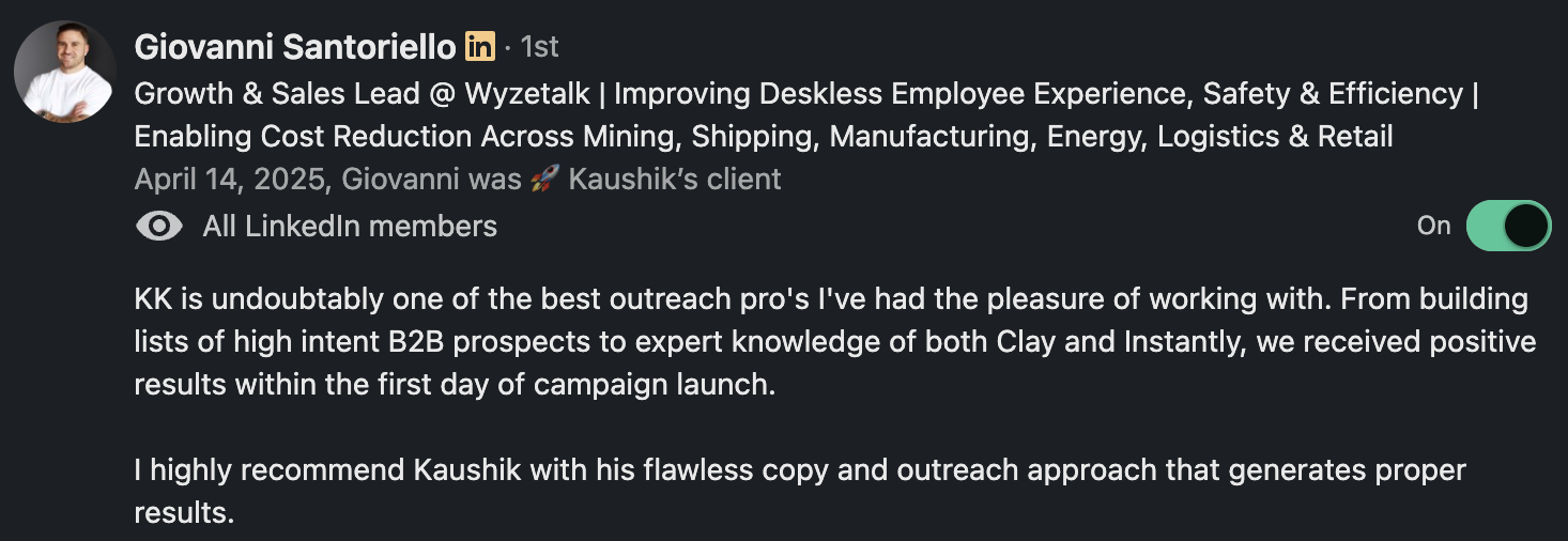 Giovanni Santoriello Testimonial