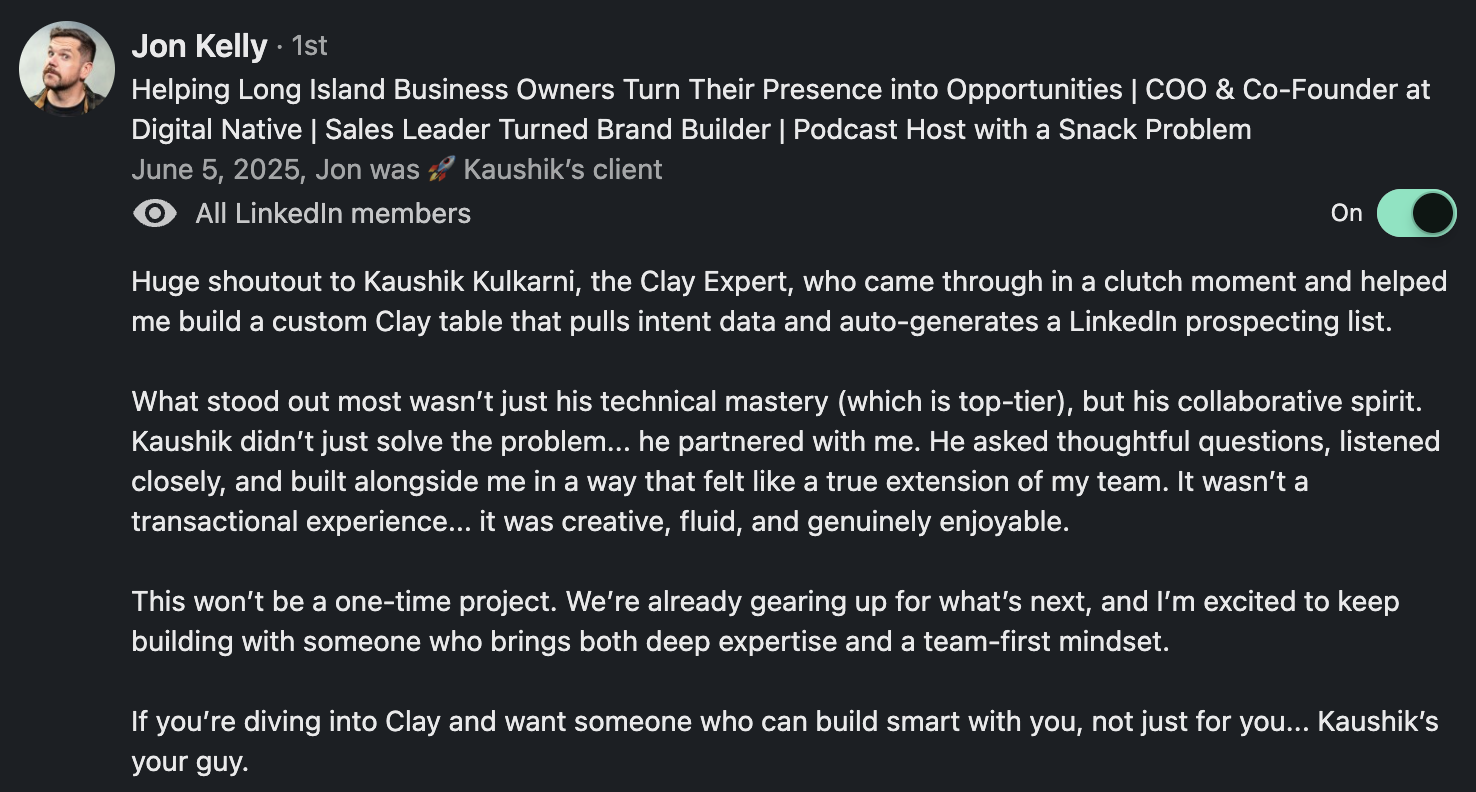 Jon Kelly Testimonial